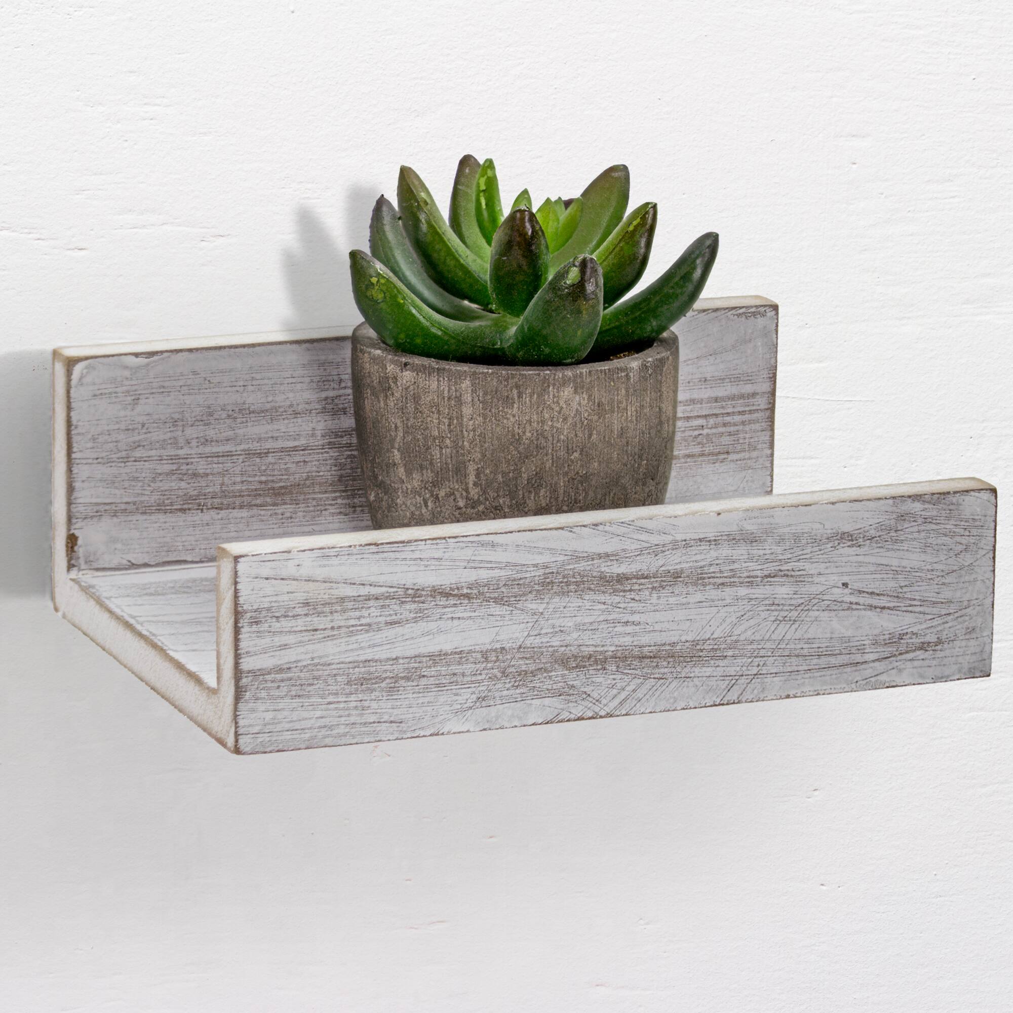 Whitewashed Wood Floating Wall Shelves Set